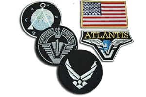 EMBROIDERY KING STARGATE SG1 ATLANTIS Set of 5 Main Team Prop Jacket BADGES, HOOK AND LOOP FASTENER, Patches: SG-1, Chevron, US flag, Atlantis & USAF
