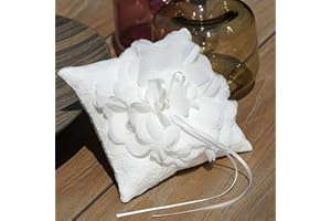 EinsSein 1x Cuscino Matrimonio Fiori 15x15 Piccolo cremoso portfedi Cuore Avorio Porta Cuscinetto Cuscini Anelli Doppio con Strass Gioielli FEDI Nuziali per Porta Il Pizzo Cane da ricamare e Cestino