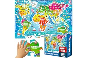 QUOKKA Puzzle Mapa Mundi Infantiles 3 4 5 Años - 60x90 cm 48 Piezas Puzzle XXL Gigante de Suelo para Niños 5 6 Años - Grande Juguete Mundo - Regalo Educativo para Niños y Niñas de 2 a 6