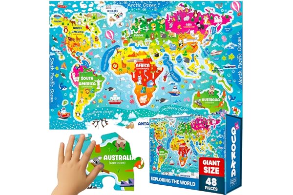 QUOKKA Grand Puzzle Enfant 3 4 5 Ans - 60x90 cm 48 Pièces Puzzle Géants de Sol pour Enfants 5 6 Ans - Grand Jouet avec Carte du Monde - Educatif Cadeau Garçons et Filles