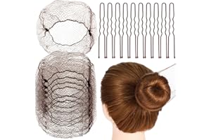 GEEHUA Set di 50 retine per capelli invisibili per chignon, in tessuto a rete con bordo elastico e 40 forcine a forma di U per donne e ragazze, balletto (marrone)