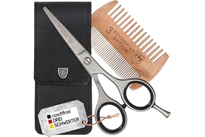 DREI SCHWERTER-Rostfreie professionelle Bartschere Haarschere mit Bartkamm im Etui