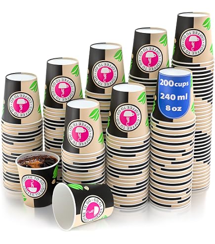 BenBow Einwegbecher Aus Zuckerrohr – 250 Ml, Weiß, 50 Stück Mit Deckel, Umweltfreundlich & Kompostierbar, Für Heiße & Kalte Getränke