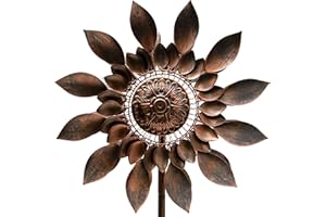 HAFIX Moulin à vent XXL - Tournesol - Avec deux fleurs pour un aspect 3D - En métal - Hauteur maximale : 187 cm - Carillon pour jardin - Décoration résistante aux UV et aux intempéries.