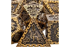 ARUOHHA DND Lot de dés D&D en métal motif dragon avec coffret cadeau, dés polyédriques D+D or antique pour Donjons et Dragons, jeux de rôle RPG, 7 dés D et D D20 D12 D10 D8 D6 D4