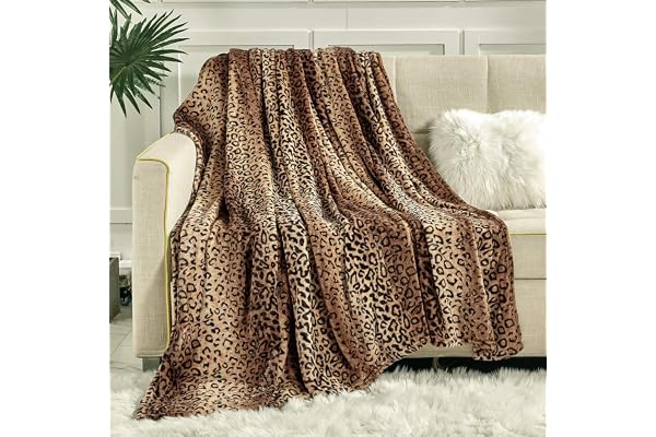 Viviland Flanellfleece överkast storlek 50 x 60, lätt filt för soffa, supermjuk mysig varm, leopardtryck