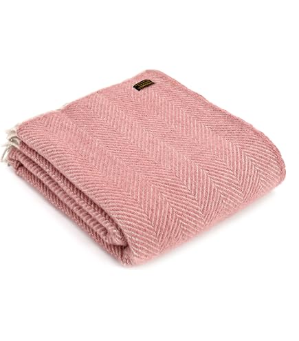 Tweedmill Schurwoll-Decke 'Bienenstock' In Dusky Rosa – 150x183 Cm Mit Fransen
