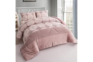 BESCH Edredón Invierno Borreguillo Nórdico de Microfibra 240x260cm - con 2 Fundas Almohada - Edredón Extra Suave, Cálido, Gruesa - Mandalas Rosa
