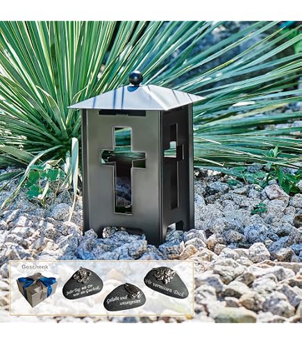 Grablaterne Solar Wetterfest – Schwarze Metall-Grabkerze Mit LED Für Friedhof, Urnengrab & Gedenken – Geschenk Für Trauernde