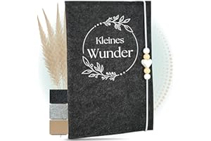 MAHEWA® Premium Mutterpass-Hülle aus Filz-Stoff für deutschen Mutterpass | Handgefertigte Mutterpass-Schutzhülle Mutterschaftspass-Hülle … ("Kleines Wunder" Design 2, Anthrazit)