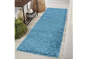 Serdim Rugs Living Room Hallway Runner Shaggy Rugs, Polypropylene, Teal, 60x220cm(2" x7'3)