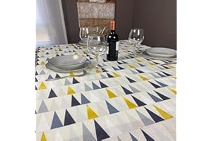 LAN&LAN - Nappe numérique en tissu, pour intérieur et extérieur, idéale pour toute saison de l'année. avec un traitement doux anti-taches et imperméable imprimé de grands triangles (135 x 180)