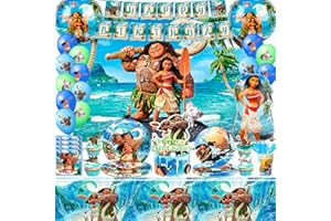 FRUITFUL PARTY Moana Partyzubehörset,115pcs Vaiana Geburtstagsdeko & Moana Thema Geschirr Set - Moana Geburtstag Servietten Teller Tassen Hintergrund Luftballons Kuchen Deko etc Moana Geburtstag Party Supplies