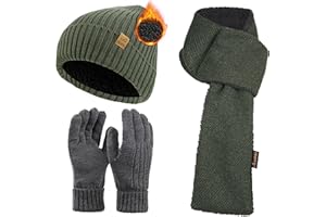 ACUSHLA Winter 3-teiliges Herren Wolle Mütze Schal Handschuhe Set, Warmes Beanie Skull Cap Schal Thermohandschuh Set für Herren