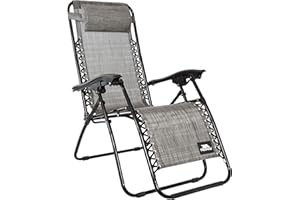 Trespass Reclining Sun Lounger Folding Garden Chair Recliner with Padded Head Pillow Zero Gravity 108cm x 160cm x 64cm Deck Patio Sunlounger Glenesk