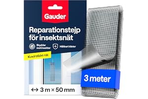 GAUDER Insektsnät reparationstejp (3 m x 50 mm - svart) | Insektsnät reparationssats av glasfiber - självhäftande - reparationslapp för fönster, dörr och altan