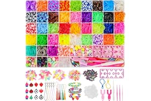 UUEMB 5000+ Loom Bänder Set, 54 Rastern Bunte Gummibänder Kit für Armbänder, DIY Elastisches Loombänder Kinder Armband Basteln mit Perlen Haken Charms Aufbewahrungsbox für Anfänger Junge Mädchen Geschenk