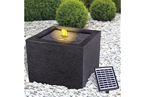 AMUR Fontaine de Jardin Solaire Design Autonome avec Batterie Li-ION et Lumière LED pour Votre Terrasse, Balcon - Ambiance Zen