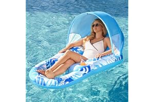 SLOOSH Flotadores Inflables para Piscina, Reclinable para Adultos, Flotador de Piscina con Bañera con Sombra, Silla Flotante con Portavasos y Reposapiés para Fiesta de Verano en la Piscina