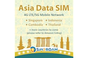 SIM2ROAM Sudeste asiático SIM Indonesia, Malasia, Singapur, Tailandia, Camboya, Vietnam Tarjeta SIM 15 días | Datos de Internet ilimitados (15 GB a Datos de Alta Velocidad 4G LTE y Luego Baja a 128 kbps)
