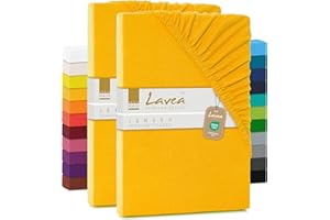 ‎LAVEA 2er Set Spannbettlaken - Serie Maya Doppelpack Spannbetttuch für Matratzen bis 20cm - 90x200cm | 100x200cm, Goldgelb, 100% Baumwolle, hochwertige Verarbeitung, mit Gummizug
