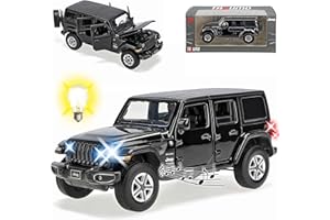 Generisch Jeep Wrangler JT Sahara Unlimited Schwarz 5 Türer Ab 2019 mit Licht und Sound 1/32 Tayumo Modell Auto