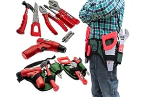THE MAGIC TOY SHOP Kids Tool Set & Work Belt with Accessories, Working Drill - Childrens DIY Toy Building Construction Pretend Play Set