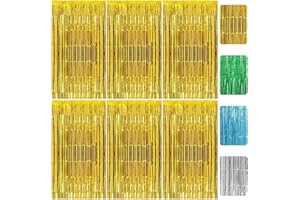 RUGLAMZHIP 6 Stück Lametta Vorhang Gold, 1m x 2m Glitzervorhang Lametta Vorhänge, Glitzer Folien Fransen Metallische Fringe Vorhänge für Deko Geburtstag Deko Hochzeit Party Disco(Gold)