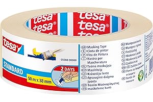 Tesa Nastro per Mascheratura Standard - Nastro in Carta per Mascheratura, Rimozione senza Residui per 2 Giorni, senza Solventi, 50 m x 38 mm