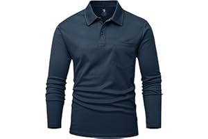 Rdruko Men's Breathable Long Sleeve Polo Shirts Casual Smart Button Neck T Shirts Wicking Quick Dry Work Golf Hiking Tops with Pocket