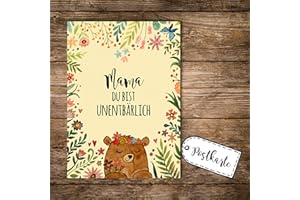 ‎ILKA PAREY WANDTATTOO-WELT ilka parey wandtattoo-welt® A6 Postkarte zum Muttertag Ansichtskarte Flyer Print Bär mit Blumen und Spruch Mama du bist unentbärlich pk111