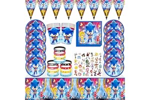 56 PièCes Vaisselle Anniversaire sonic, Decoration Sonic Anniversaire, DéCorations D'Anniversaire Pour Enfants, Ensemble De Fournitures De FêTe Pour Les FêTes Et Les Anniversaires D'Enfants