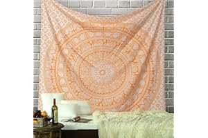RAJRANG Grande Arazzo Mandala da Appendere Alla Parete per Camera da Letto Spiaggia Plaid Stampato Estetico Boho - Colore Arancione - 274x228 cm (Re) Arazzi in Cotone Elefante