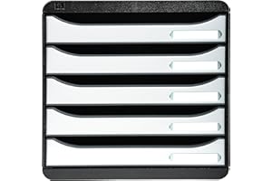 Exacompta - Ref 3097213D - BIG-BOX PLUS Desktop Drawer Set - 5 x 43mm Drawers, Suitable for A4+ Documents, 347 x 278 x 271mm, 100% Recycled Plastic - Black/Glossy White
