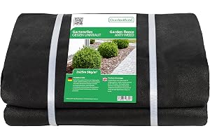 GardenMate 2 m x 25 m Trädgårdsfilt 50g / m² - Rulle ogräsfilt Slitstarkt ogrässkydd i fleecematerial - Hög UV-stabilisering