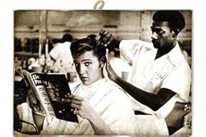KUSTOM ART Quadro Quadretto Stile Vintage Elvis Presley Dal Barbiere da Collezione Stampa su Legno. Per Arredamento Ristorante Pizzeria Bar Hotel