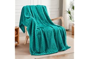 Exclusivo Mezcla Fleece Throw Blanket for Couch Bed, 127x178 CM Super Soft Cozy Blankets with Decorative Wave Textured, Lightweight Plush All Season Use, Teal