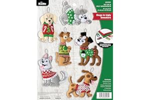 Bucilla Felt Applique 6 Piece Ornament Making Kit, Dogs in Ugly Sweaters, Perfect for DIY Arts and Crafts, 89295E