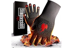 GUSSKÖNIG Grillhandschuhe hitzebeständig bis 800 Grad (S) - feuerfeste Handschuhe aus Aramid - Grillhandschuh Kochhandschuhe für Indoor&Outdoor Kochen (Rot)