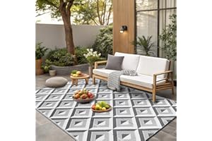 CHOSHOME Tappeto da Esterno Impermeabile 180x270cm Reversibile UV Resistente per Patio Giardino Campeggio Leggero Pieghevole con Borsa Trasporto Grigio