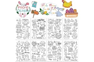 DPKOW 105pcs Deutschen Ostern Klare Stempel, Frohe Ostern Silikonstempel für DIY Karte Scrapbooking Basteln, Hase Ostereier Karotte Huhn Küken Blume Ziege Kreuz Pfeil Vogel Häschen Von Herzen Dank