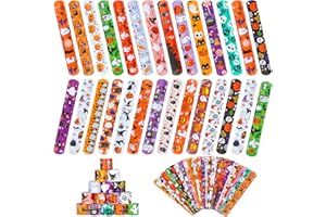 RICEDUO 48 Pieces Halloween Slap Bracelet for Kids, 24 Styles Colorful Halloween Slap Wristbands Bulk for Kids Party Favors Toys Prizes Goodie Bags Fillers