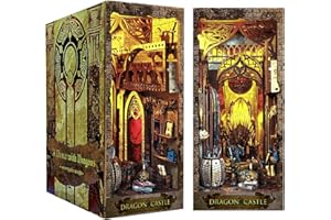 RONSTONE DIY Magic Dragon Dance Book Nook Kit: 3D Wooden Puzzle Bookshelf Insert Decor with LED Light, Miniature Dollhouse Creativity Gift for Aged 14+ Collection and Decoration