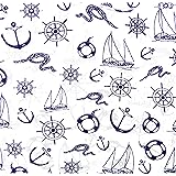 Maske-Schal Nickituch weiss Maritimes Motiv blau