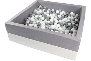 Rainbow Kids - XXL Luxus Bällebad Bällepool Bällebecken Spielbälle Kugelbad Bällchenbad Spielbecken Ball Bällepool (120x90x40 mit 400 Bällen)- Hellgrau-Weiss