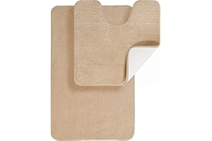 ‎SOANNY SOANNY Badematten Set 2-teilig, rutschfest & Waschbar, Luxus Dicke Mikrofaser Badezimmerteppich, 50x80 cm Badvorleger & 50x50 cm Toilettenmatte, Kamel