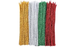 FRGASGDS Pfeifenreiniger Chenilledraht 400Pcs Weihnachten Chenille Stiele Glitzer Biegeplüsch Basteldraht Pfeifenputzer -Werkzeugset für Kinder DIY Basteln Halloween Weihnachtsdekorationen Schulprojekte