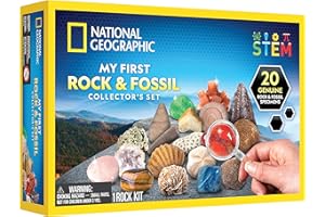 BLUEMARBLE NATIONAL GEOGRAPHIC Rock & Fossil Collection - Rock Collection for Kids, 20 Rocks and Fossils with Agate, Rose Quartz, Jasper & More, Great STEM Science Kit for Boys and Girls