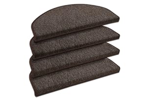 Floordirekt Set of 15 "London" Semi-Circular and Rectangular Stair Mats in 11 Colours (Semi-Round, Large, Dark Brown)