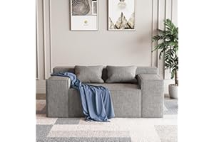 PurrJoys, divano a 2 posti, in scatola, con 3 cuscini, in tessuto, per soggiorno, camera degli ospiti, camera da letto, ufficio, divano in lino resistente ai graffi, non richiede montaggio, grigio